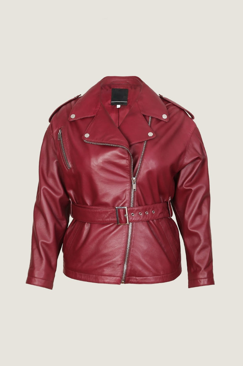 Women’s Premium Red Leather Biker Jacket – Genuine Cowhide Brando Style Motorcycle Jacket | Ladies Fashion Leather Jacket UAE