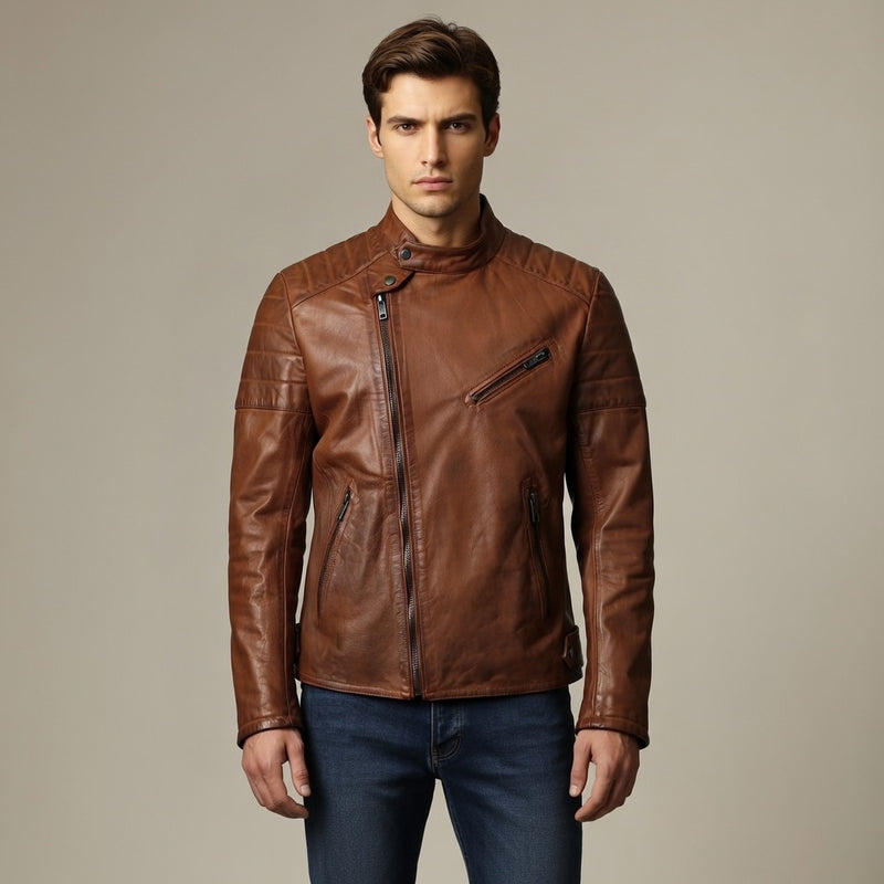 Men’s Brown Wax Cowhide Bomber Jacket – Rub Off Leather